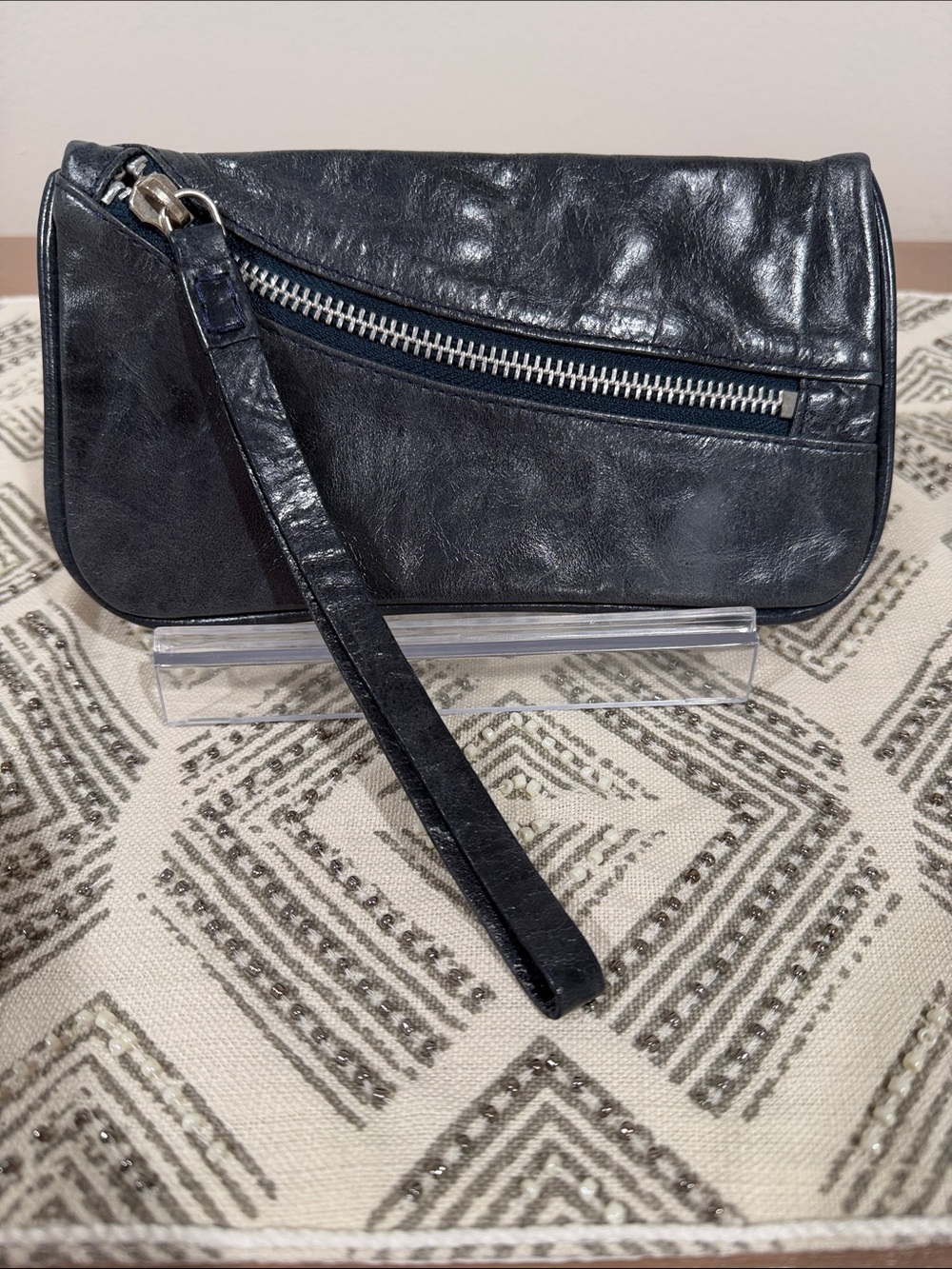 Latico Distressed Leather Wristwith Front Angled Zip Pocket With Wriststrap